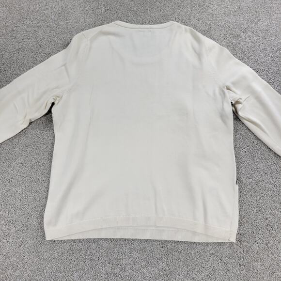 Talbots Womens Sweater XL Cream Black Paisley Eyelash Lace Stripes Crew Neck - Picture 2 of 12